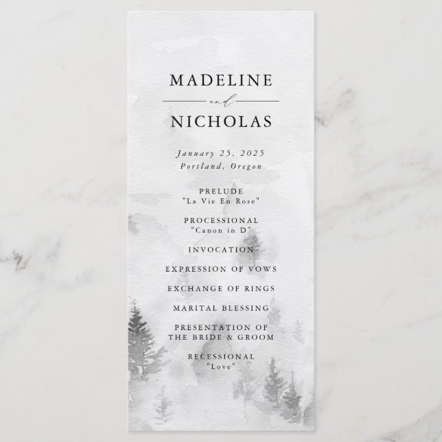 Programme Élégante cérémonie des Mariages de la forêt d'hive (Devant)