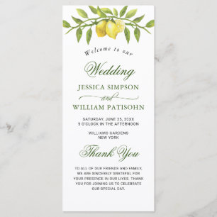 Programme Élégante cérémonie Mariage de verdure citrons
