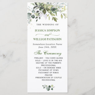 Programme Elégante cérémonie Mariage Eucalyptus aquarelle