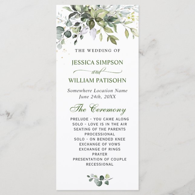 Programme Elégante cérémonie Mariage Eucalyptus aquarelle (Devant)