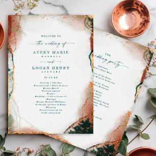 Programme Élégante cérémonie Turquoise et Mariage en cuivre 