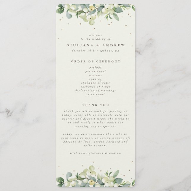 Programme Elégante Crème Snowberry+Eucalyptus Mariage d'hive (Devant)