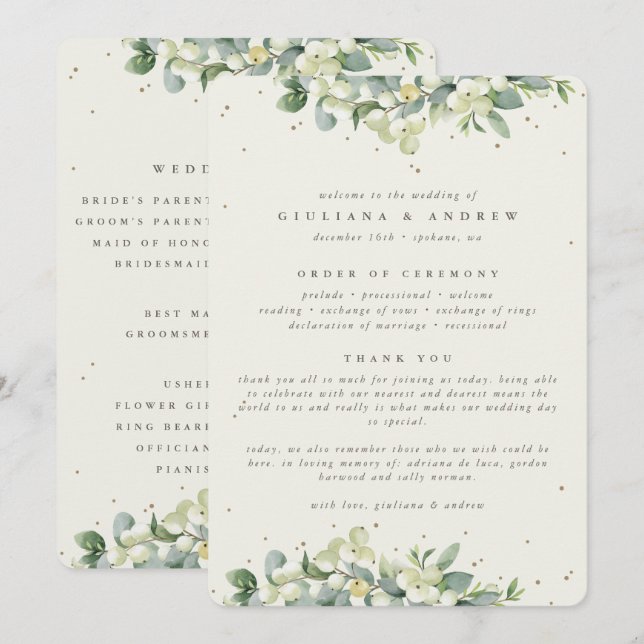 Programme Elégante Crème Snowberry+Eucalyptus Mariage d'hive (Devant / Derrière)