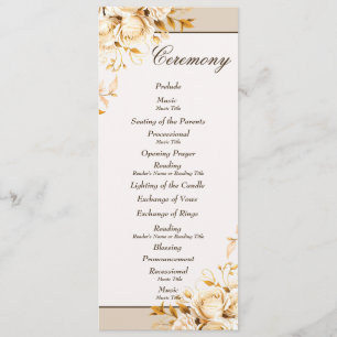 Programme Elégante Gold & Ivory Floral Cérémonie de mariage