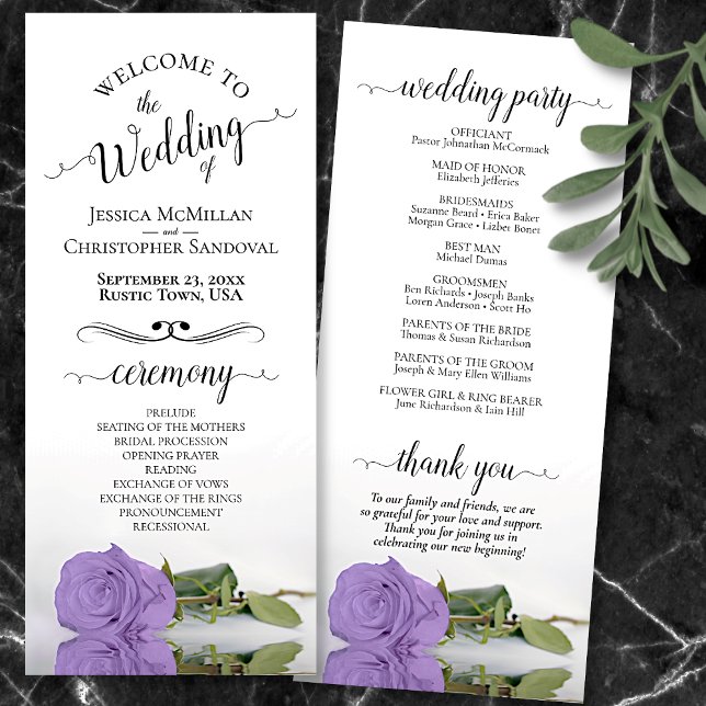 Programme Élégante Lavande violet Rose Mariage romantique (Front and Back)