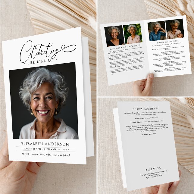 Programme Élégante Nécrologie & Photos Célébration De La Vie (Créateur téléchargé)
