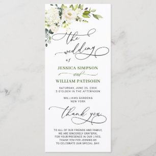Programme Élégante Rose blanche Eucalyptus Mariage Ceremony 