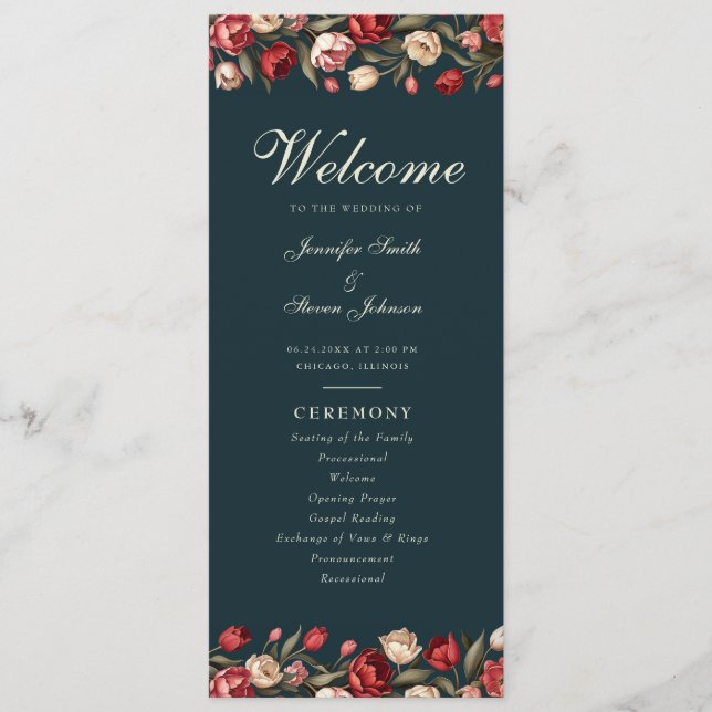 Programme Emerald Green et Red Tulip Mariage (Devant)