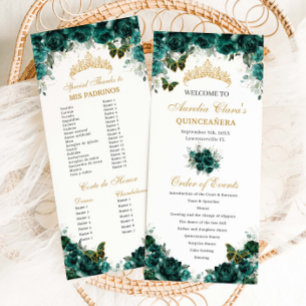 Programme Emerald Green Floral Quinceañera Ordre des événeme