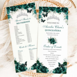 Programme Emerald Green Floral Quinceañera Ordre des événeme