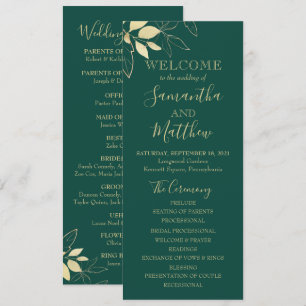 Programme Emerald Green & Gold Foliage Mariage botanique