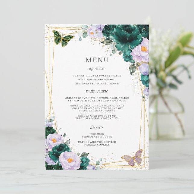 Programme Emerald Green Lilac Floral Butterflies Quinceanera (Debout devant)