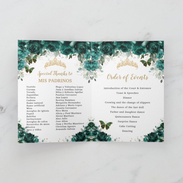 Programme Emerald Green Quinceanera Princess Padrinos (Intérieur)