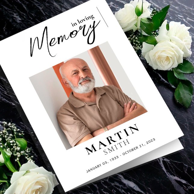 Programme En mémoire d'amour Ordre de serviceFoto Funéraille (Celebration of Life Card Template Memorial Flyer Minimalist Funeral Announcement Invitation Editable)