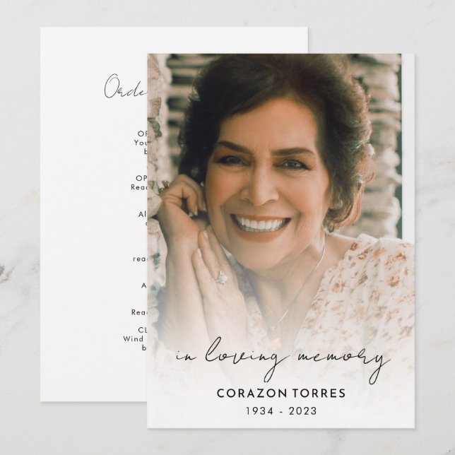 Programme En mémoire d'amour Photo Funérailles Ordre de serv (Devant / Derrière)