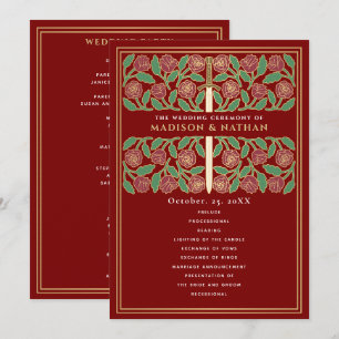 Programme Épée florale médiévale dorée écarlate Mariage roya