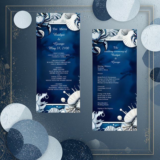 programme et menu de mariage ambiance côtière bleu (Créateur téléchargé)