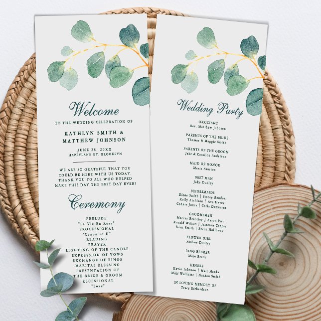 Programme Eucalyptus Verdure Moderne Élégant Mariage d'été (Créateur téléchargé)