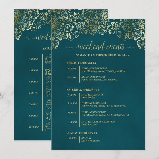 Programme Événements & Calendrier de Mariage Élégant Sarcell (Devant / Derrière)