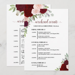 Programme Événements & Calendrier de Mariage Roses Bohème Ro