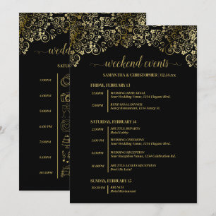 Programme Événements de mariage noir et or ornés et calendri