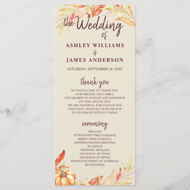 Programme Fall Love Golden Foliage Antique Mariage blanc (Devant)