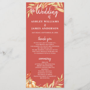 Programme Fall Love Golden Foliage Chaud Red Wedding Program