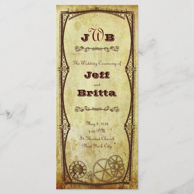 Programme Faux Antique Gold Victorian Steampunk Mariage (Devant)