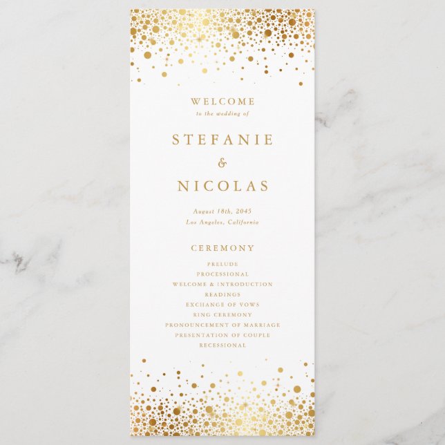 Programme Faux Confetti en Feuille d'Or Mariage (Devant)