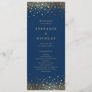 Programme Faux Gold Foil Confetti Dots Mariage bleu marine
