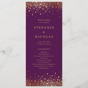 Programme Faux Gold Foil Confetti Dots Purple Mariage