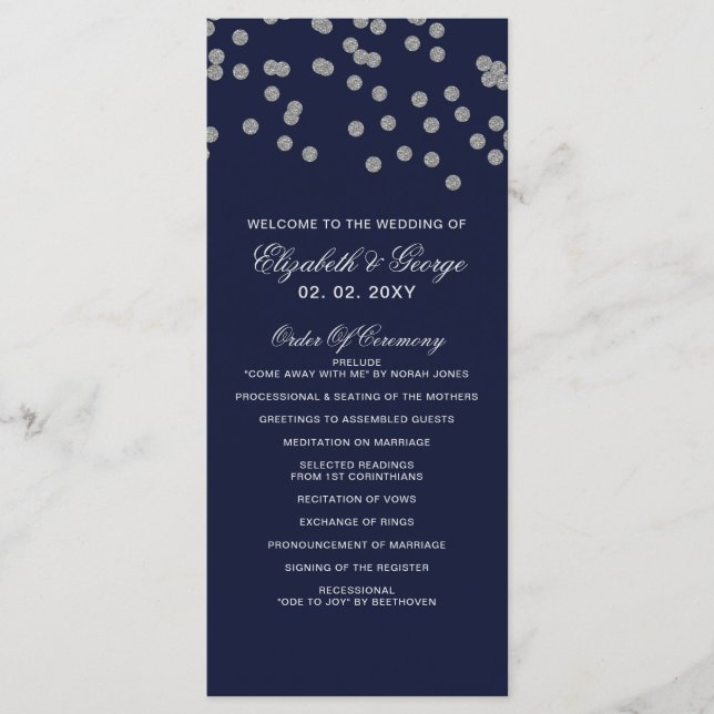 Programme FAUX Parties scintillant confetti marine et argent (Devant)
