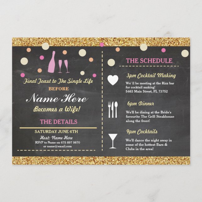 Programme Fête des mariées Bachelorette Parties scintillant  (Devant)
