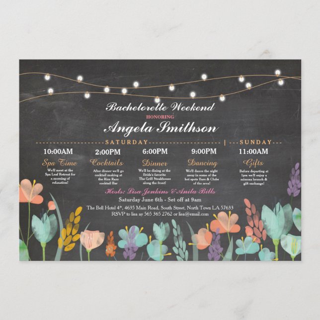 Programme Fête des mariées Chalk Floral Itinéraire Bachelore (Devant)