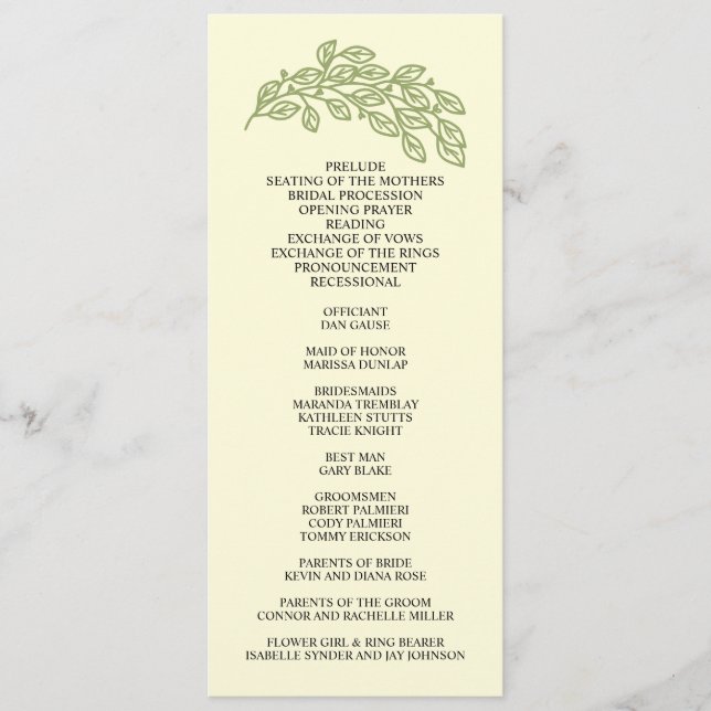 Programme Feuille de ligne artistique Mariage (Devant)