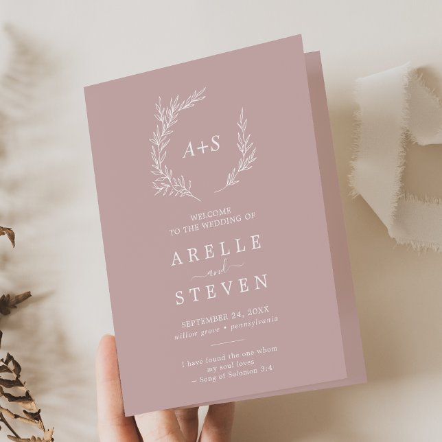 Programme Feuille minimale | Dusty Rose Folded Wedding Progr (Créateur téléchargé)