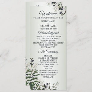 Programme Feuille vert Olive noir Elégant mariage