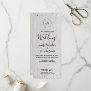 Programme Feuilles rustiques aquarelle sur mariage en bois d