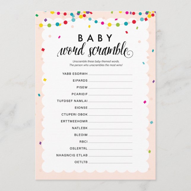 Programme Fiesta thème bébé mot scramble baby shower jeu (Devant)