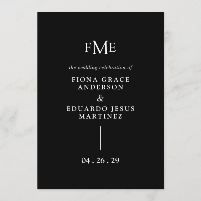 Programme Fiona Black Bold Monogramme Mariage moderne (Devant)