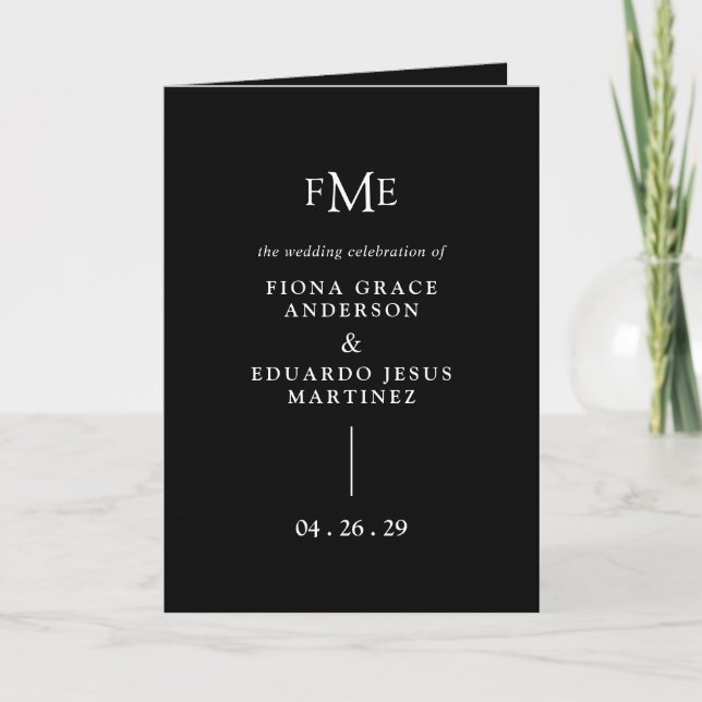 Programme Fiona Black Monogramme Moderne Mariage Élégant (Devant)
