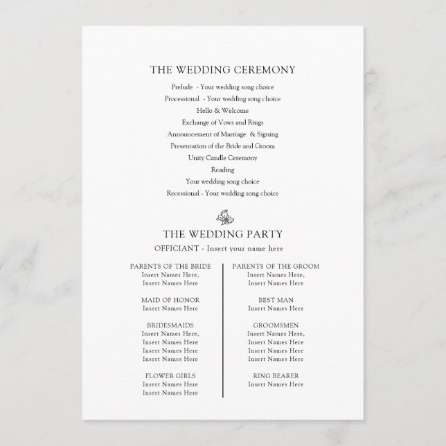 Programme Fleur de lis blanc noir merci mariage (Dos)