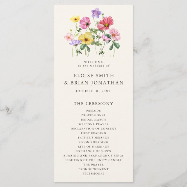 Programme Fleur sauvage Rustic Chic Floral Mariage campagnar (Devant)