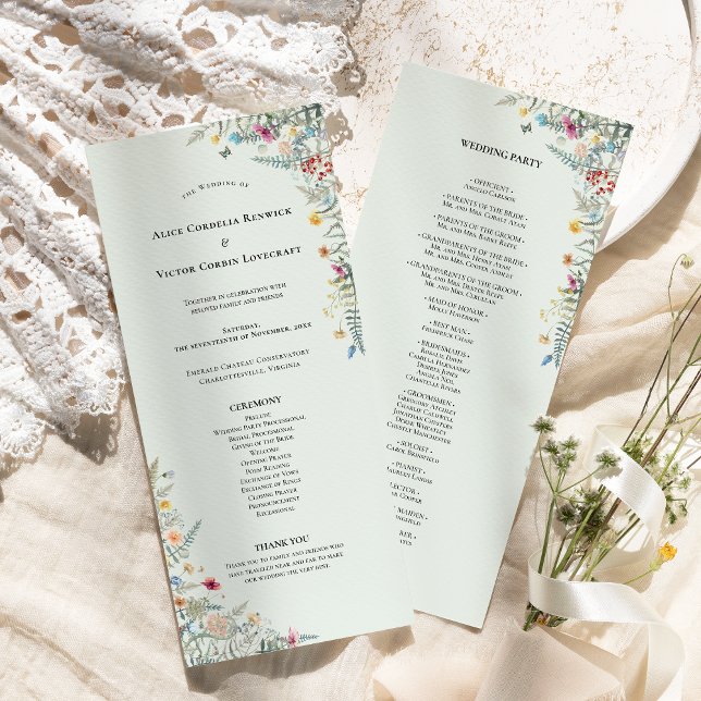 Programme Fleur sauvage simple Fern Mint Green Mariage plat (Créateur téléchargé)