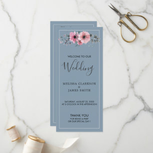 Programme Fleurs d'aquarelle rustique mariage bleu poussiére