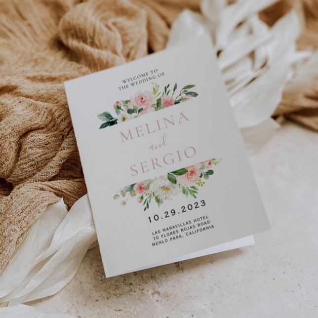 Programme Fleurs d'automne rose or élégante Mariage plié (Créateur téléchargé)