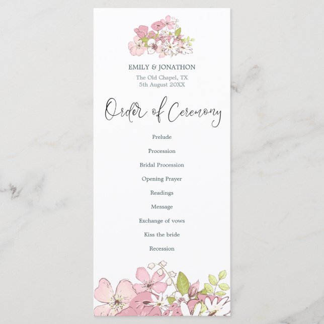 Programme Fleurs de printemps Pastels Mariage de script élég (Devant)