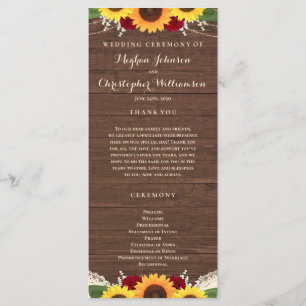 Programme Fleurs de soleil en bois rustique Mariage de roses