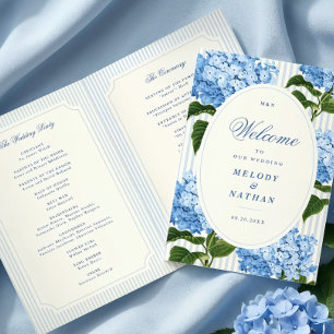 Programme Fleurs d'Hydrangea Bleues Mariage Papier Plié
