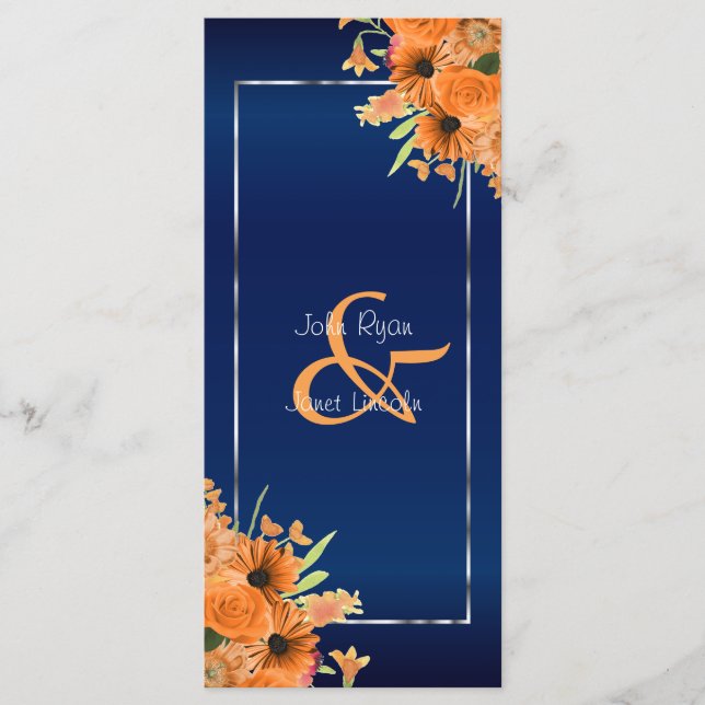 Programme Fleurs orange vif sur fond bleu marine (Devant)